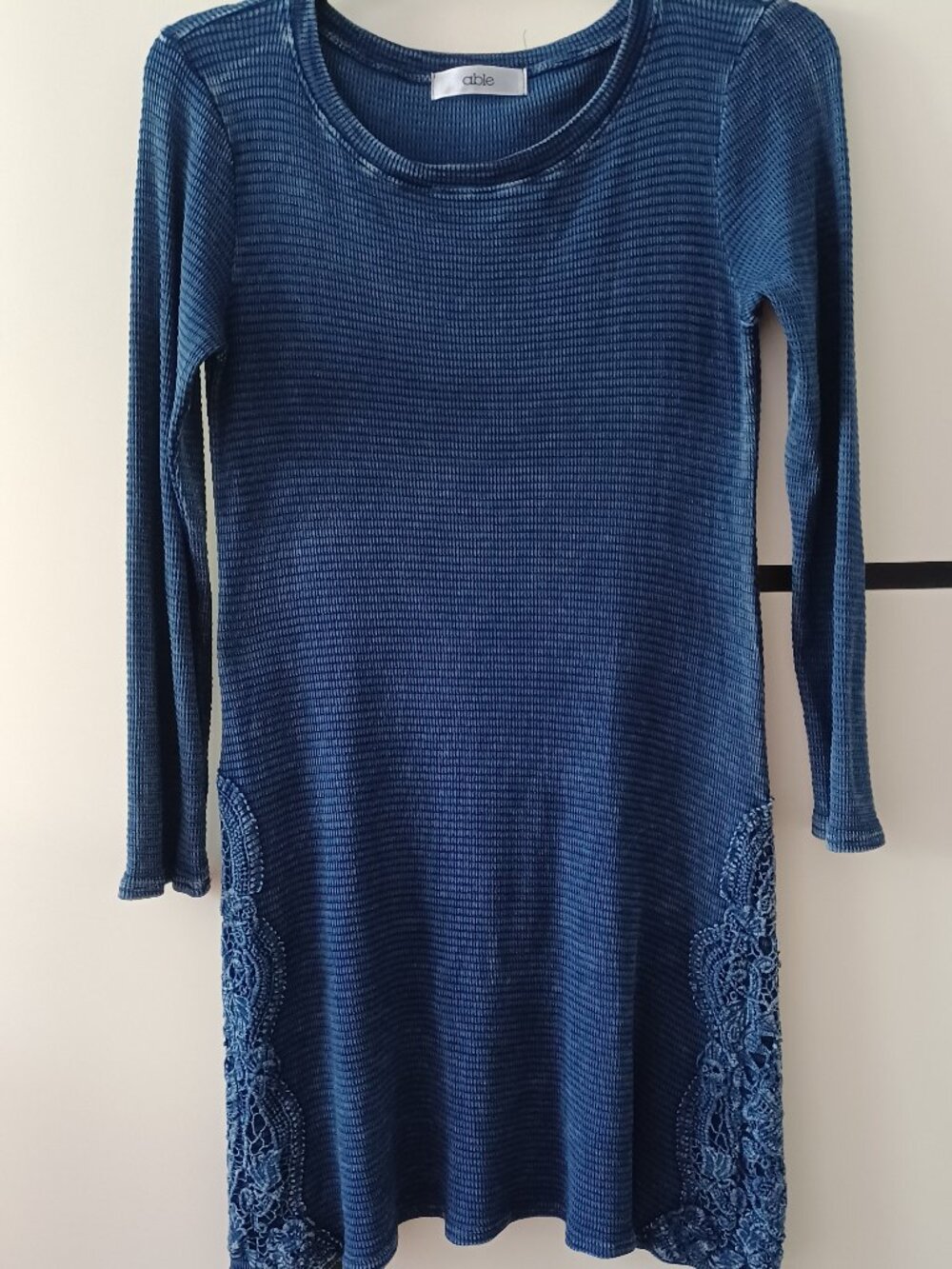 Able blue waffle knit boho faded dress, size S
